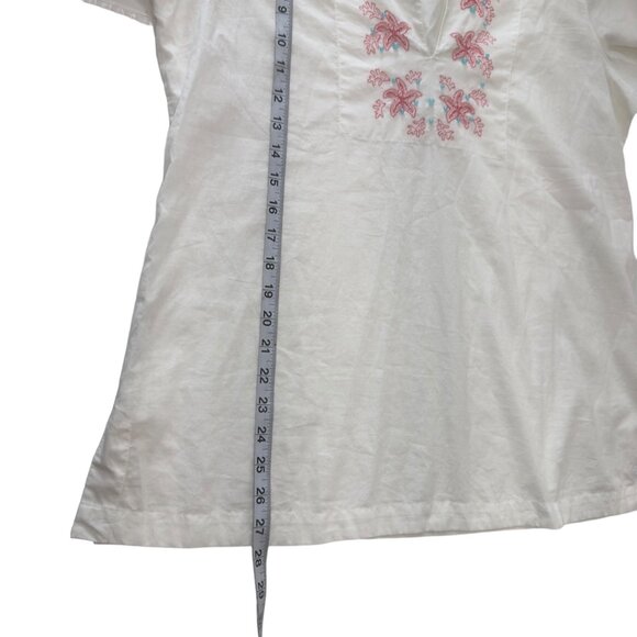 Vineyard Vines Women Ivory Embroidered Tunic Top-3/4 Sleeve SZ Large Soft Cotton - Picture 10 of 13